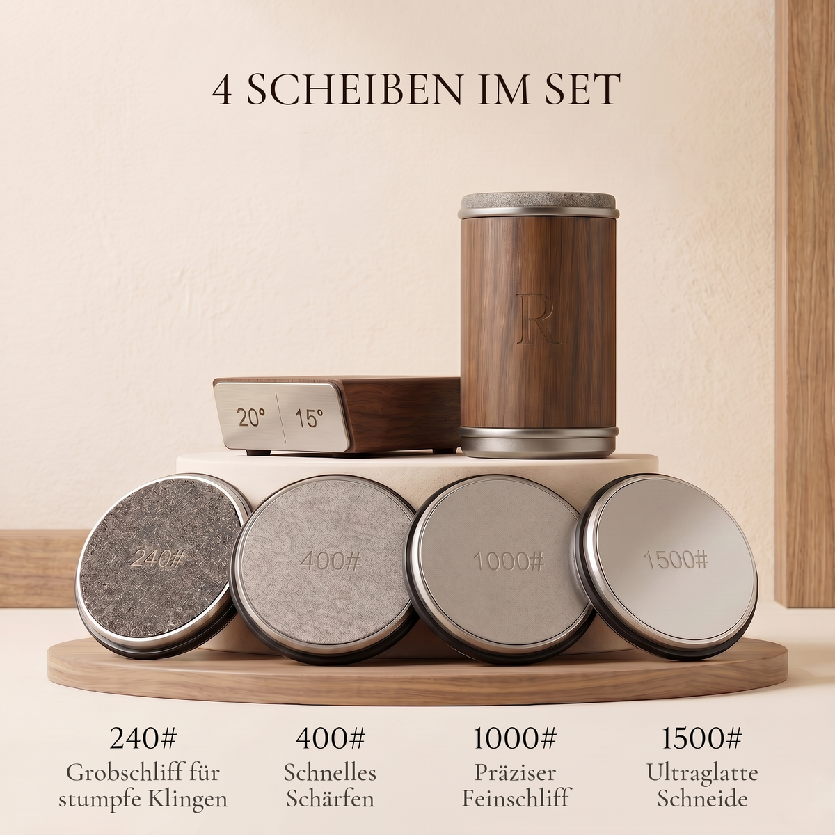 Komplett-Set in Braun mit 4 Schleifscheiben