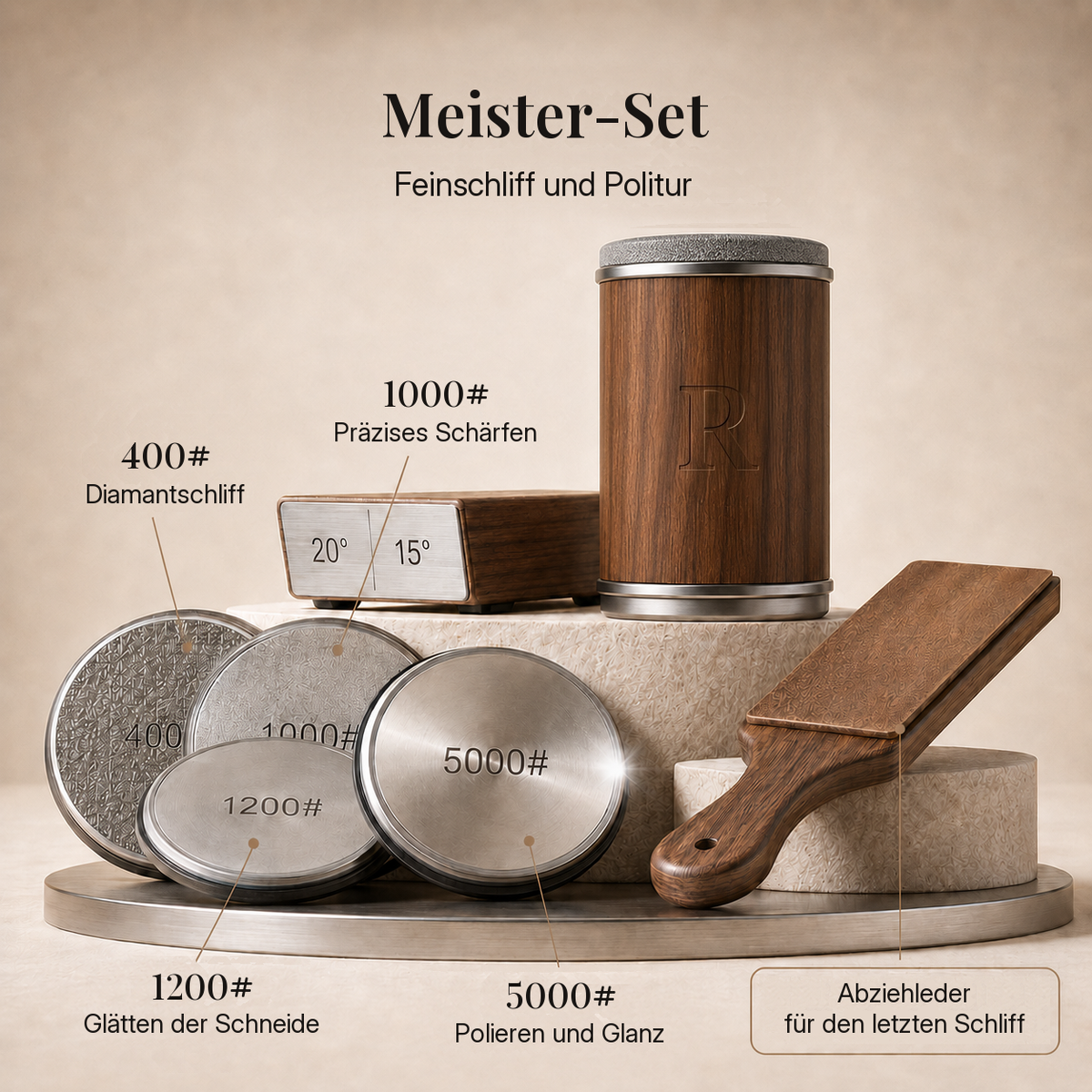 Meister-Set in Braun mit Abziehleder